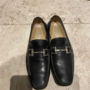 Salvatore Ferragamo Black Leather Slip-On Loafers